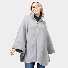Zip Up Knit Cape Poncho