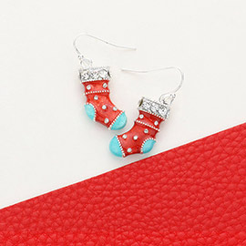 3D Enamel Christmas Socks Dangle Earrings