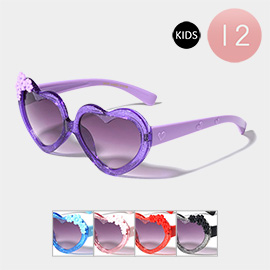 12PCS - Flower Pointed Glittered Heart Wayfarer Kids Sunglasses