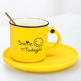 Smile Today Message Ceramic Mug Cup and Saucer Set