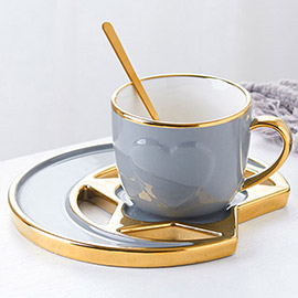 Gold Trimmed Ceramic Mug Cup and Saucer Set