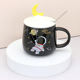Space Travel Message Astronaut Crescent Moon Ceramic Mug Cup