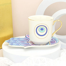 Evil Eye Hamsa Hand Ceramic Mug Cup and Saucer Set