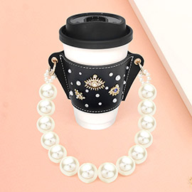 Evil Eye Coffee Cup Sleeve With Pearl Strap