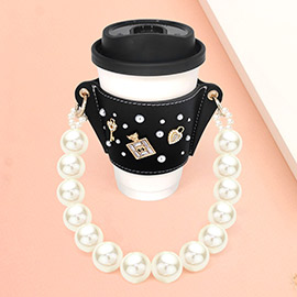 Heart Lock Key Perfume Coffee Cup Sleeve With Pearl Strap
