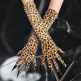 Leopard Patterned Long Nails Claws Gloves