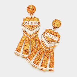 Game Day Cheer Message Glittered Cheerleading Uniform Dangle Earrings