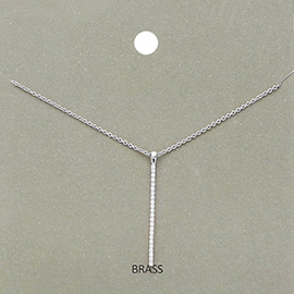 Brass Metal Rhinestone Embellished Bar Pendant Necklace