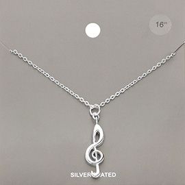 Silver Plated Metal Treble Clef Pendant Necklace