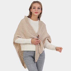 Belt Pointed Knit Pull Through Cape Poncho