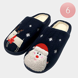 6Pairs - Christmas Holiday Santa Rudolph Soft Home Indoor Floor Slippers