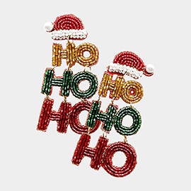 Felt Back Beaded Santa Hat HoHoHo Message Link Dangle Earrings