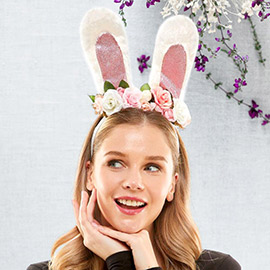 Flower Faux Fur Bunny Ears Headband
