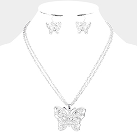Filigree Metal Butterfly Pendant Necklace