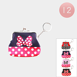 12PCS - Polka Dot Patterned Bow Coin Purses / Keychains