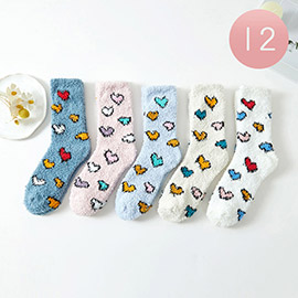 12Pairs - Heart Patterned Socks