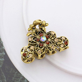 Stone Embellished Flower Accented Hair Claw Clip