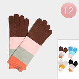 12Pairs - Color Block Knit Touch Smart Gloves
