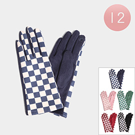 12Pairs - Checkerboard Touch Smart Gloves