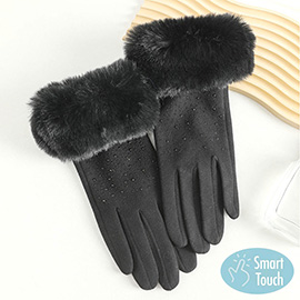 Faux Fur Cuff Bling Touch Smart Gloves