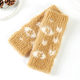 Leopard Patterned Faux Fur Fingerless Gloves / Wrist Warmer