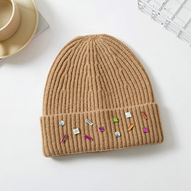 Bling Stone Embellished Knit Beanie Hat