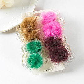 4PCS - Faux Fur Pom Pom Mini Hair Claw Clips
