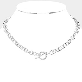 Open Metal Oval Link Toggle Necklace