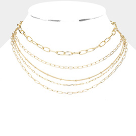 Open Metal Oval Link Multi Layered Bib Necklace