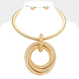 Telephone Cord Open Metal Circle Layered Necklace