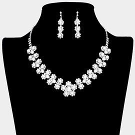Pearl Embellished Flower Accented Rhinestone Necklace