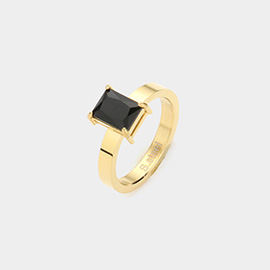 Rectangle Stone Stainless Steel Ring