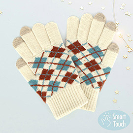Argyle Patterned Knit Touch Smart Gloves