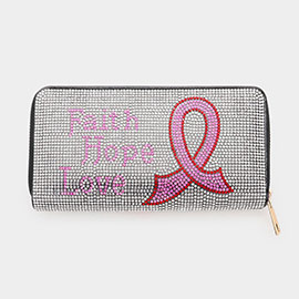 Bling Faith Hope Love Message Pink Ribbon Zipper Wallet