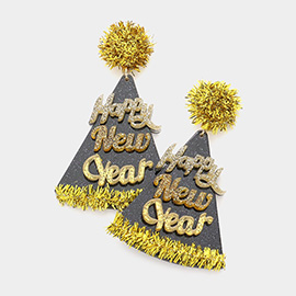 Happy New Year Message Confetti Glittered Resin Dangle Earrings
