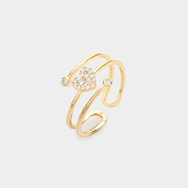Brass Metal Rhinestone Embellished Heart Split Ring