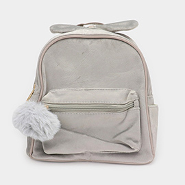 Bow Pointed Solid Faux Fur Pom Pom Backpack Bag