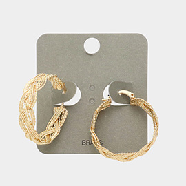 Brass Metal Braided Hoop Pin Catch Earrings