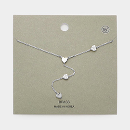 Brass Metal Rhinestone Embellished Heart Link Y Necklace