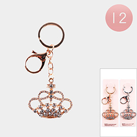 12PCS - Stone Embellished Crown Keychains