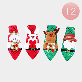 12PCS - Snowman Rudolph Santa Claus Accented Christmas Neck Ties