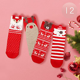 12Pairs - Rudolph Bear Dog Fox Printed Socks