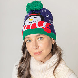 Snowman Snowflake Pom Pom Beanie Hat