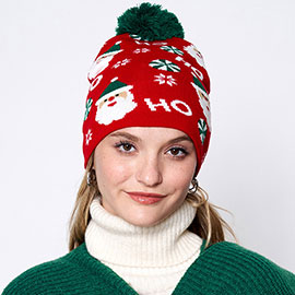 HoHoHo Message Santa Claus Candy Cane Pom Pom Beanie Hat