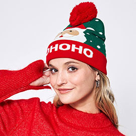 HoHoHo Message Santa Claus Pom Pom Beanie Hat