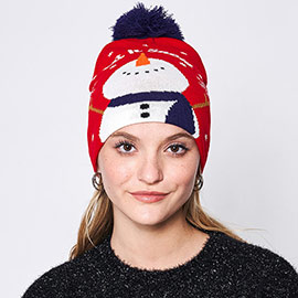 Let It Snow Message Snowman Snowflake Pom Pom Beanie Hat
