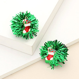 Enamel Christmas Sock Candy Cane Tinsel Earrings