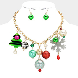 Christmas Tree Ornament Pearl Snowflake Pendant Station Necklace