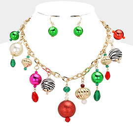 Christmas Ornament Pearl Pendant Station Necklace