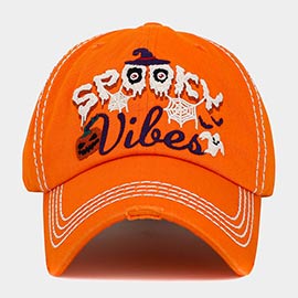 Spooky Vibes Message Witch Hat Pumpkin Ghost Pointed Vintage Baseball Cap